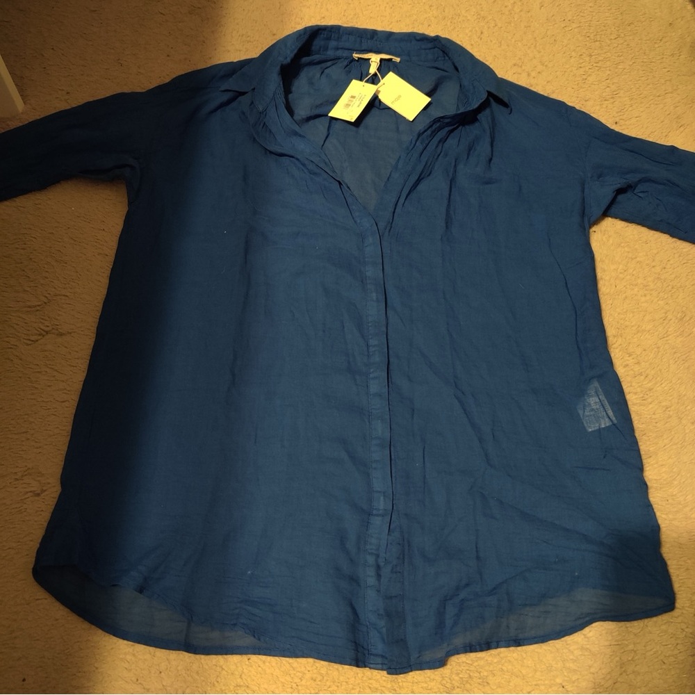 Maje Electric Blue Casual Button Down Shirt E12 Laurine Chemise Size 2 Medium